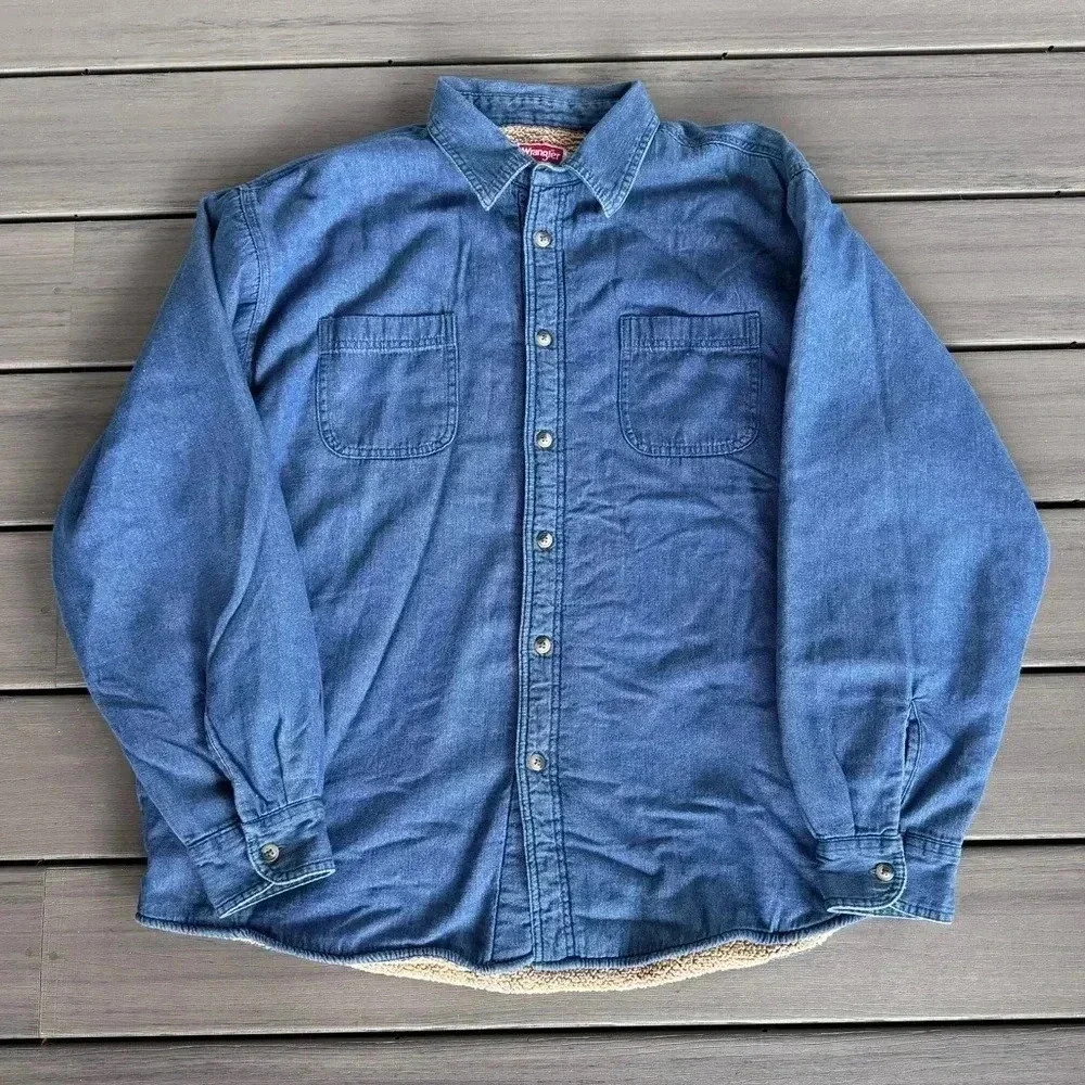 Wrangler Vintage Men’s Sherpa Lined Button Down Denim Shirt Jacket Size XL